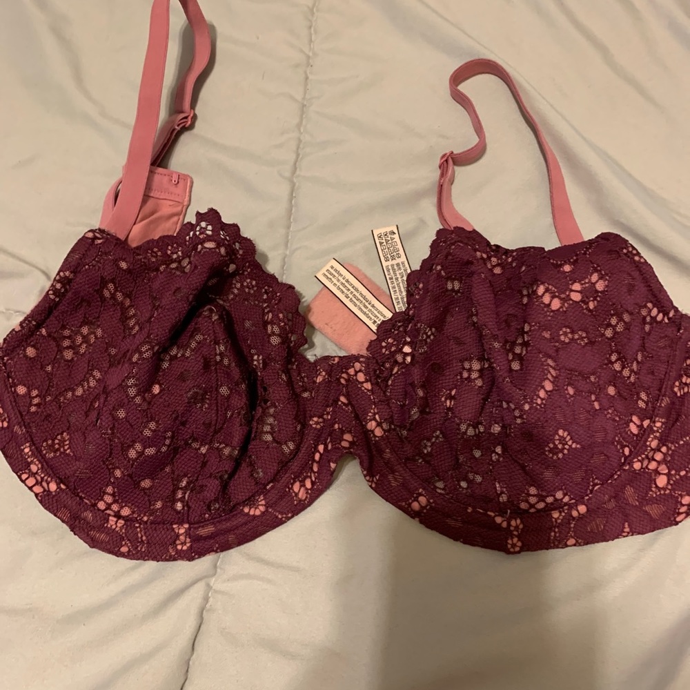 Victoria’s Secret burgundy and pink lace bra 34dd